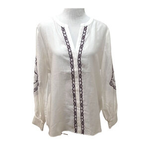 Chico's Ivory Lycelle Embroidered Long Sleeve Shirt Size 12 (2) NWT